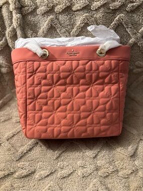 kate spade Quilted Coral-Pink Tote with Gold Hardware